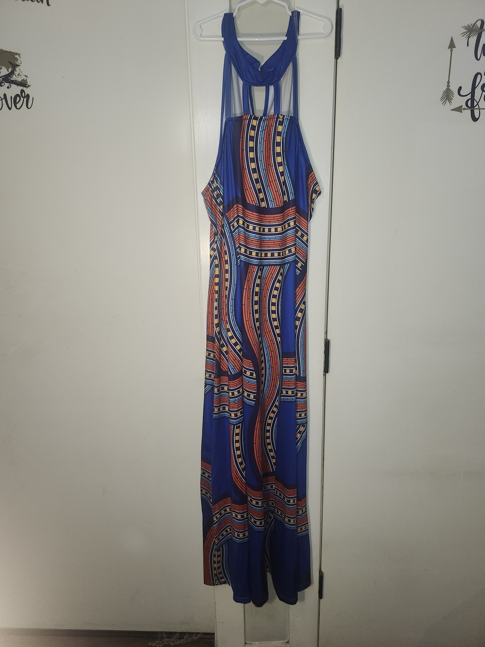 Blue Tribal-Print Halter Maxi Dress